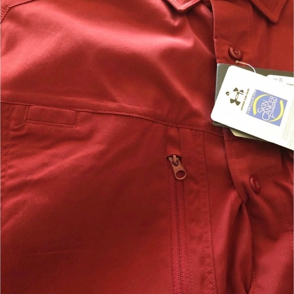 Under Armour Large L UPF 50+ maroon moisture wick vented button logo shirt NWT - Picture 10 of 10